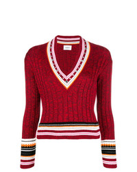 Женский красный свитер с v-образным вырезом с принтом от Dondup