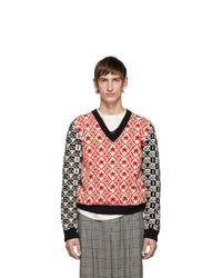 Мужской красный свитер с v-образным вырезом с принтом от Gucci