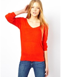 Женский красный свитер с v-образным вырезом от American Vintage