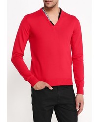 Мужской красный свитер с v-образным вырезом от Bikkembergs