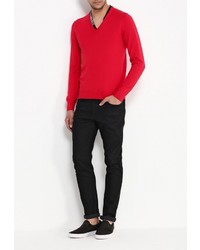 Мужской красный свитер с v-образным вырезом от Bikkembergs