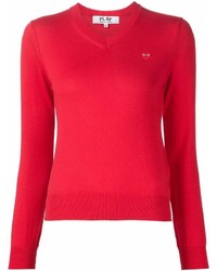 Женский красный свитер с v-образным вырезом от Comme des Garcons