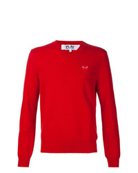 Мужской красный свитер с v-образным вырезом от Comme Des Garcons Play