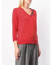 Женский красный свитер с v-образным вырезом от Cavalli Class