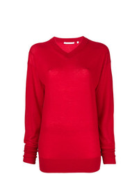 Женский красный свитер с v-образным вырезом от Helmut Lang