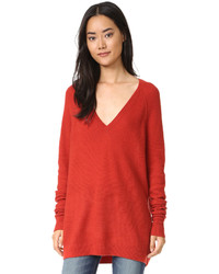 Женский красный свитер с v-образным вырезом от J Brand