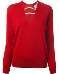 Женский красный свитер с v-образным вырезом от Jean Paul Gaultier