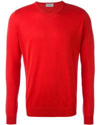 Мужской красный свитер с v-образным вырезом от John Smedley