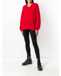 Женский красный свитер с v-образным вырезом от Miu Miu