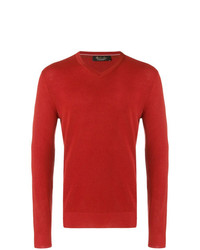 Мужской красный свитер с v-образным вырезом от Loro Piana
