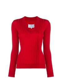 Женский красный свитер с v-образным вырезом от Maison Margiela