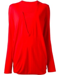 Женский красный свитер с v-образным вырезом от Maison Martin Margiela