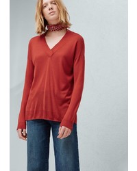 Женский красный свитер с v-образным вырезом от Mango