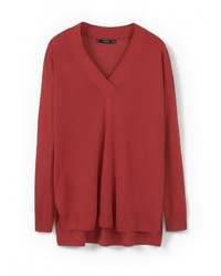 Женский красный свитер с v-образным вырезом от Mango
