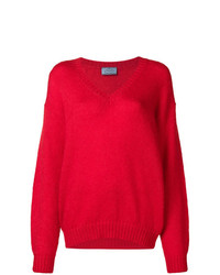 Женский красный свитер с v-образным вырезом от Prada