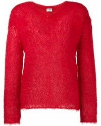 Женский красный свитер с v-образным вырезом от Saint Laurent