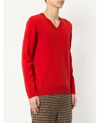 Мужской красный свитер с v-образным вырезом от Loveless
