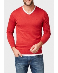 Мужской красный свитер с v-образным вырезом от Tom Tailor