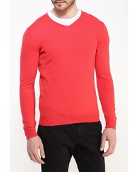 Мужской красный свитер с v-образным вырезом от United Colors of Benetton
