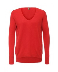 Женский красный свитер с v-образным вырезом от United Colors of Benetton