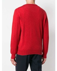 Мужской красный свитер с v-образным вырезом от Eleventy
