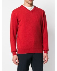 Мужской красный свитер с v-образным вырезом от Eleventy