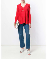 Женский красный свитер с v-образным вырезом от Snobby Sheep