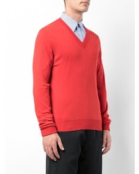 Мужской красный свитер с v-образным вырезом от Maison Margiela