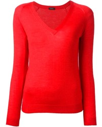 Женский красный свитер с v-образным вырезом от Zanone
