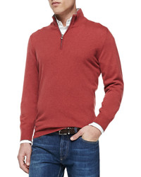 Красный свитер с воротником на молнии