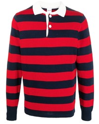Мужской красный свитер с воротником поло в горизонтальную полоску от Aspesi