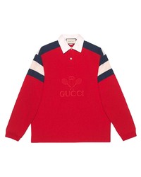 Мужской красный свитер с воротником поло с принтом от Gucci