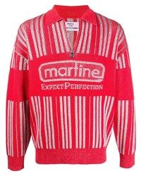 Мужской красный свитер с воротником поло с принтом от Martine Rose