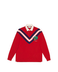 Мужской красный свитер с воротником поло с узором зигзаг от Gucci