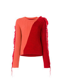 Красный свитер с круглым вырезом c бахромой
