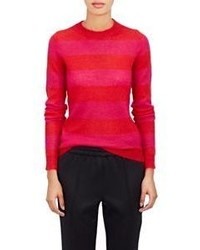 Красный свитер с круглым вырезом в горизонтальную полоску