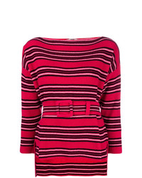 Женский красный свитер с круглым вырезом в горизонтальную полоску от Fendi