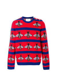 Мужской красный свитер с круглым вырезом в горизонтальную полоску от Gucci