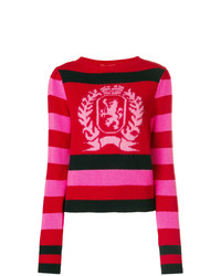 Женский красный свитер с круглым вырезом в горизонтальную полоску от Hilfiger Collection