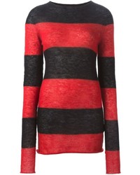 Женский красный свитер с круглым вырезом в горизонтальную полоску от Laneus