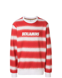 Мужской красный свитер с круглым вырезом в горизонтальную полоску от Les Benjamins