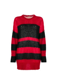 Женский красный свитер с круглым вырезом в горизонтальную полоску от N°21