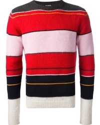 Мужской красный свитер с круглым вырезом в горизонтальную полоску от Raf Simons