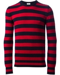 Мужской красный свитер с круглым вырезом в горизонтальную полоску от Saint Laurent