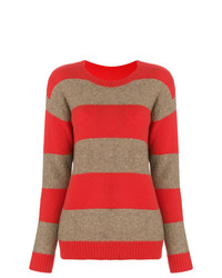 Женский красный свитер с круглым вырезом в горизонтальную полоску от Sottomettimi