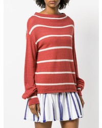 Женский красный свитер с круглым вырезом в горизонтальную полоску от MiH Jeans
