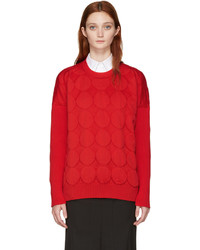 Красный свитер с круглым вырезом в горошек