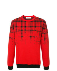Мужской красный свитер с круглым вырезом в клетку от Education From Youngmachines