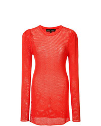 Женский красный свитер с круглым вырезом в сеточку от Proenza Schouler