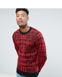 Мужской красный свитер с круглым вырезом в шотландскую клетку от Another Influence